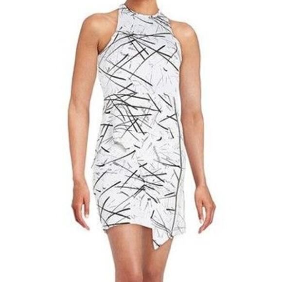 Y Yigal x Design Lab Sheath Dress 2 XS Black White Mini Peplum High Neck New - Picture 4 of 13